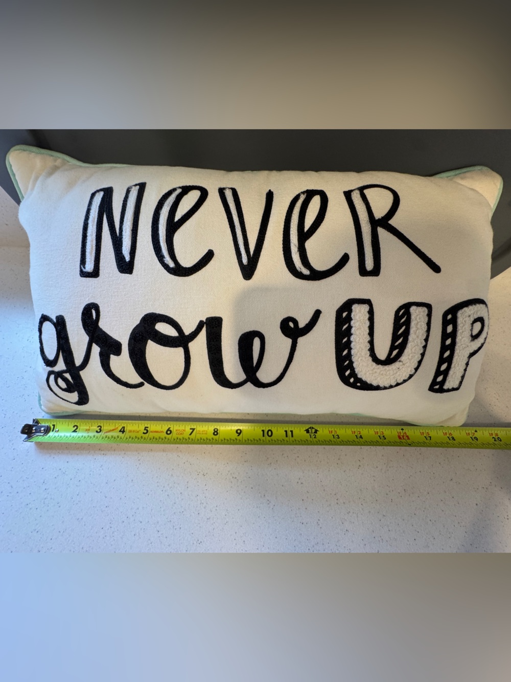 Target- Never Grow Up Accent Pillow - White with Black Lettering